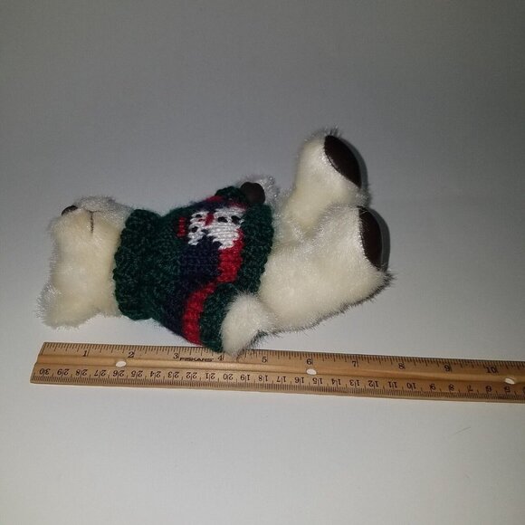 VTG Hugfun Ivory Teddy Bear Plush Jointed 7.5" Stuffed 1998 Knit Snowman Sweater - Picture 10 of 10